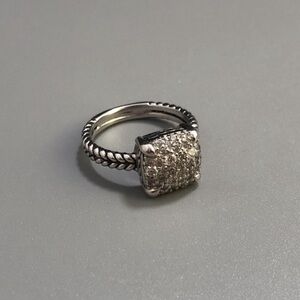 David Yurman Silver Pave Square Cable Ring sz8